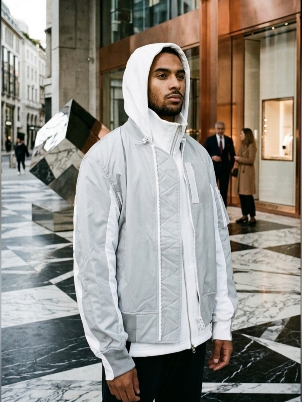 Authentic Nike x Sacai Layered Bomber Jacket Pure Platinum White NWT VGC Size S